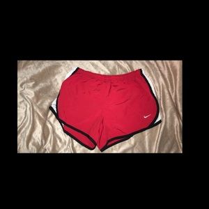 Nike red women running shorts dry tempo